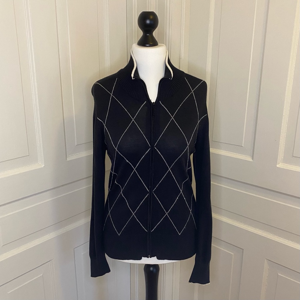 Diamond Pattern Full Zip Cardigan